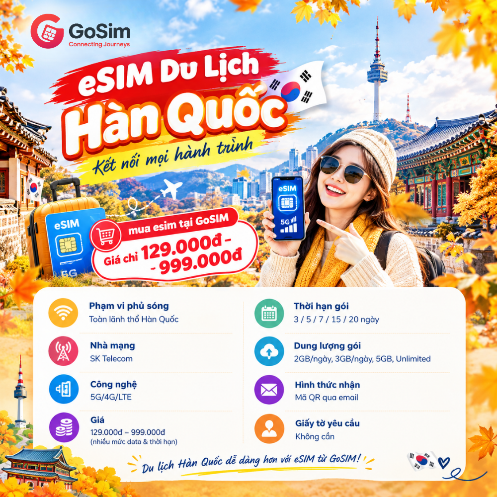 esim du lịch hàn quốc giá tốt gosim