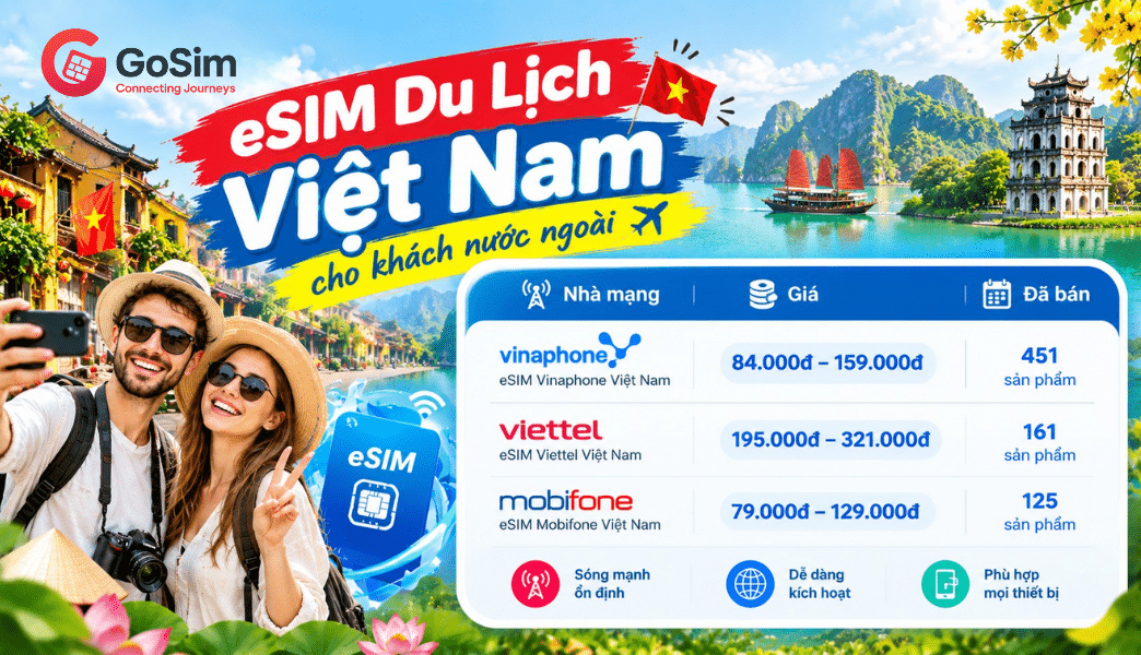 Top 3 gói cước eSIM du lịch Việt Nam data mạnh nhất giá hời